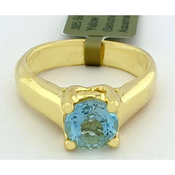 Genuine 2.25 Cts Aquamarine Solitaire Ring 14k Yellow Gold Plated - Picture 1 of 5